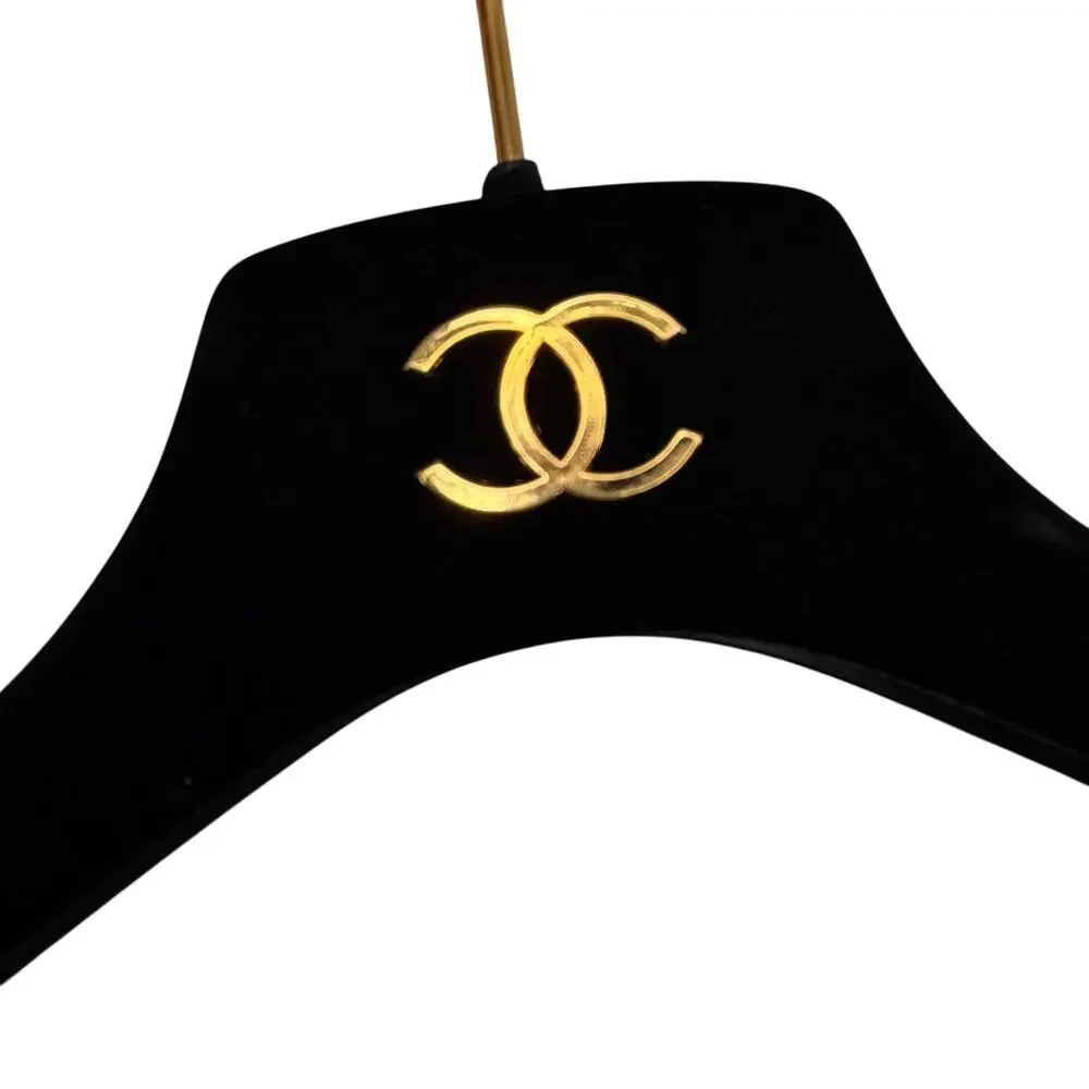 Chanel Authentic Black Velvet Gold CC Emblem Coat Hanger 16